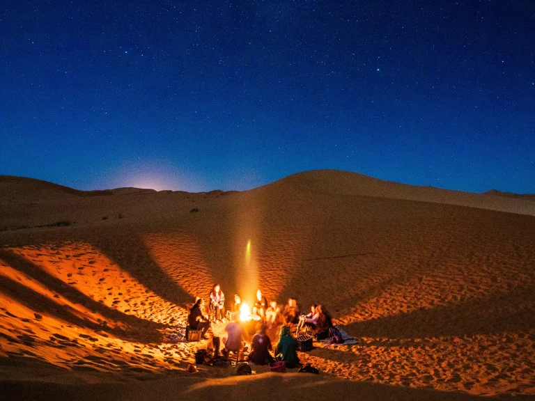 Luxury desert camp in Merzouga with traditional Berber tents